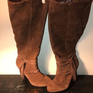 Naughty Monkey Tall Suede Brown Fringe Boots